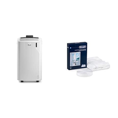 De'Longhi Pinguino EM82 Eco,Climatizzatore Portatile Silenzioso & Kit installazione finestra e Deumidificatore,Controllo Soft Touch, 9.400 BTU/h, 2.4 