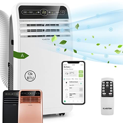 Klarstein Condizionatore Portatile 4in1: Climatizzatore Casa, Ventilatore Aria Fredda 12.000 BTU/3,5 kW, Aria Condizionata Portatile, Night Mode, Smar