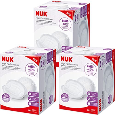 NUK 10252138 NUK High Performance - Cuscinetti per il seno, 3 x 60 pezzi, colore: Bianco