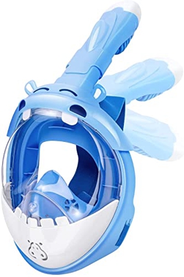 GIEMIT Maschera integrale da snorkeling, per bambini, maschera subacquea, set da snorkeling, visione panoramica di 180 gradi, anti-appannamento, prote