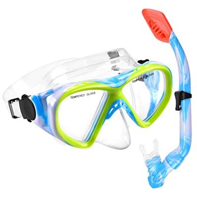 WOVOKA Occhialini da Sub per Bambini con Sorel, Set Sorel Professionale con Maschera Subacquea Anti-Perdite Anti-Appannamento e Sorel Dry per Ragazzi 