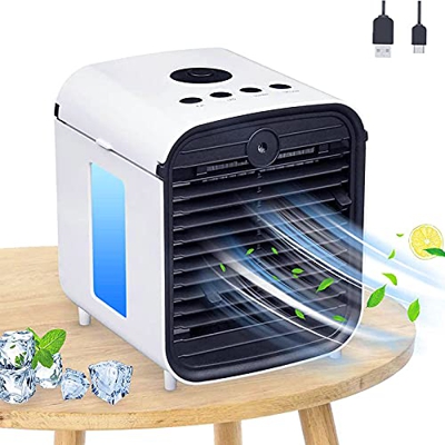 Air Portable Cooler, Nifogo Condizionatore Portatile, USB Cooler, 3 in 1 Mini Raffrescatore d'Aria Evaporativo Umidificatore Purificatore, Leakproof &