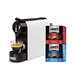 Bialetti Gioia, Macchina Caffè Espresso per Capsule in Alluminio, Incluse 32 Capsule, Supercompatta, Serbatoio 500 ml, Bianco en oferta