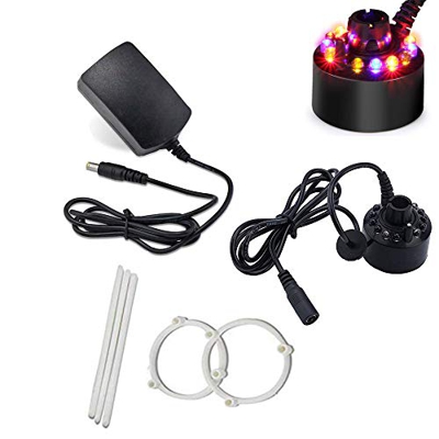 Umidificatore ad ultrasuoni Fogger Umidificatore 12 LED Stagno fontana con adattatore di alimentazione Nero