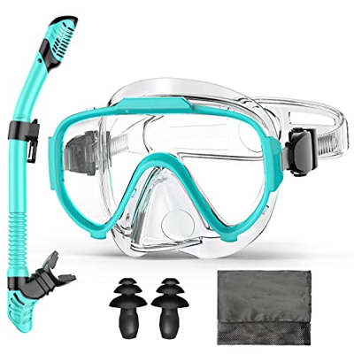 Arlierss Set Snorkeling, Anti-Fog Maschera Subacquea Panoramica a 180 Gradi, Set per Snorkeling con Snorkel Pieghevole, Set Snorkeling Asciutto e Anti