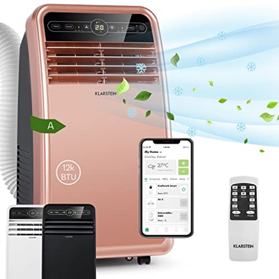 Klarstein Condizionatore Portatile 4in1: Climatizzatore Casa, Ventilatore Aria Fredda 12.000 BTU/3,5 kW, Aria Condizionata Portatile, Night Mode, Smar