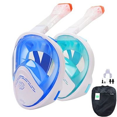 Maschera Subacquea Anti-Appannamento, Maschera Snorkeling Full Face con Visuale Panoramica 180°Design e Compatibile con Videocamere Sportive, Maschere