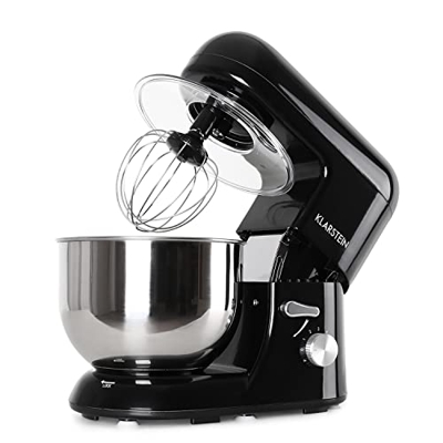 KLARSTEIN Bella Nera - Impastatrice, Planetaria, Mixer da Cucina, 1300 W, 5,2 L, Sistema Planetario, 6 velocità, Terrina in Acciaio, Ganci in Pressofu