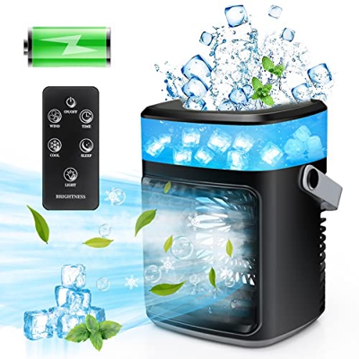 Condizionatore Portatile Raffreddatore D'aria, EEIEER 2200mAh Climatizzatore Mobile con Telecomando Mini Condizionatori Portatili, 5IN1 Evaporativo Um