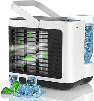 Climatizzatore Portatile Silenzioso, 4 in 1 Mini Condizionatore Portatile Ricarica USB con Luce LED per camera da letto/ufficio/esterno/camper/Regalo 