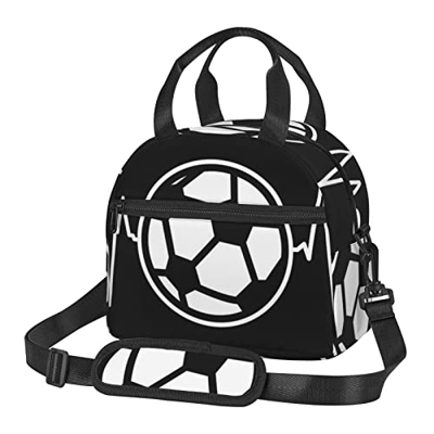 Borsa per il pranzo con stampa di calcio "I Love Soccer - Borsa per il pranzo, riutilizzabile, per lavoro, picnic, scuola o viaggi
