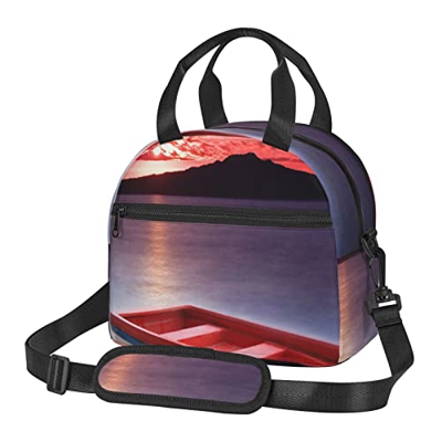 Borsa per il pranzo con stampa di barche da pesca rossa per adulti, riutilizzabile, per lavoro, picnic, scuola o viaggi