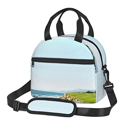 Borsa per il pranzo con stampa sul campo da golf sul mare, riutilizzabile, per adulti, per lavoro, picnic, scuola o viaggi