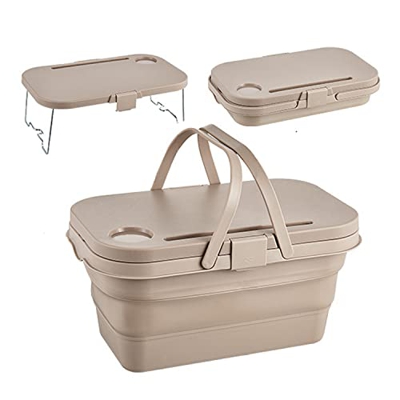 Cestino da picnic portatile da 16 l, pieghevole, con manico, per viaggi, shopping, campeggio, pesca, festival musicale, Oktoberfest, spiaggia