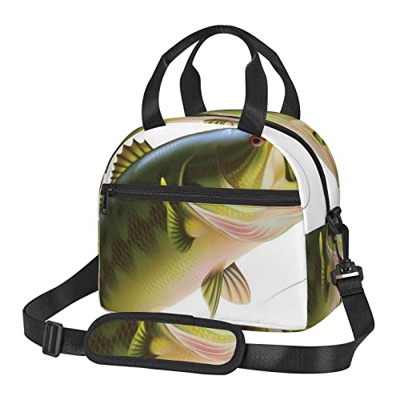 Esca con lenza da pesca Mangiare piccolo pesce stampa pranzo borsa per adulti riutilizzabile pranzo Tote bag per lavoro, picnic, scuola o viaggi