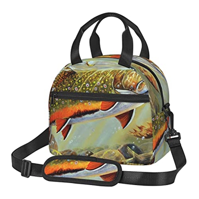 Brook Trout - Borsa per il pranzo con stampa di pesca a mosca, per adulti, riutilizzabile, per lavoro, picnic, scuola o viaggi
