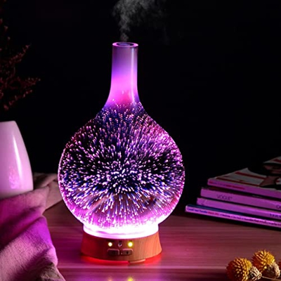 Essential Oil Diffuser, 100ml 3D Glass Aromatherapy Diffuser Cold Mist Ultrasonic Humidifier, 7 Colors GUIDATO Lights Changing for Home, Spa, Ufficio.