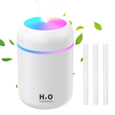 URAQT Mini Umidificatore da Scrivania, Mini Umidificatore ad Ultrasuoni, Umidificatore d'aria Silenzioso con Luce Notturna, 2 Modalità di Nebbia per A