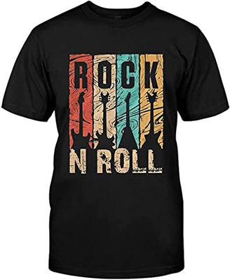 Chitarre Electric Acoustic - Maglietta per chitarra rock and roll con grafica a banda larga, stile retrò, bianco, giallo, rosso, uomo, donna, 100% cot