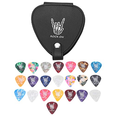 Borsa per plettri per chitarra, custodia per plettri per chitarra portatile resistente ai graffi Custodia in pelle PU per la conservazione(con 22 pezz