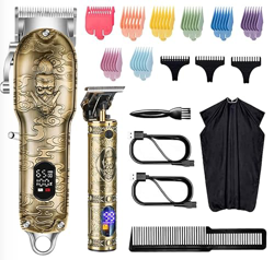 Tagliacapelli da uomo, a T per barbiere, ricaricabile, senza fili, per tagliare i capelli, rasoio da barba (kit Gold Knight) en oferta