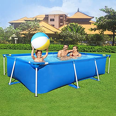 Piscina per famiglie, Piscina fuori terra, Piscina rettangolare con struttura in metallo, Piscina per bambini con giocattoli per bambini, Divertimento