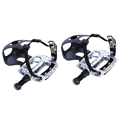 Hellery Pedali per Bici con fermapiedi e Cinghie, per Cyclette e Biciclette da Esterno, Pedali per Bicicletta in Lega da 1/2 Pollice 9/16 Pollici, Per