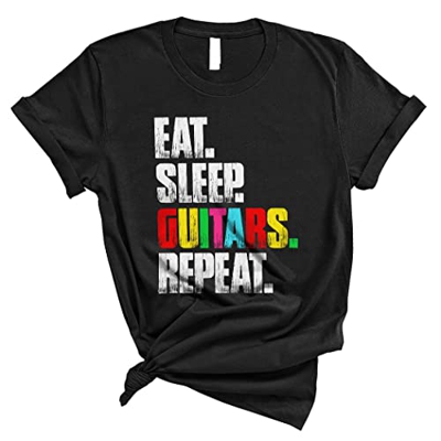 Vintage Eat Sleep Chitarre Ripetere Divertente Cool Strumento Musicale Chitarrista Famiglia Amante Unisex T-Shirt, Nero , XL