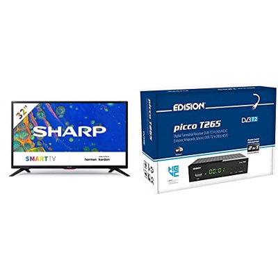 Sharp Aquos 32BC6E Smart TV HD 32%22 Ready LED TV, Wi-Fi, DVB-T2/S2 & Decoder Edision PICCO T265, Full High Definition DVB-T2, H265 HEVC 10 Bit Bonus 
