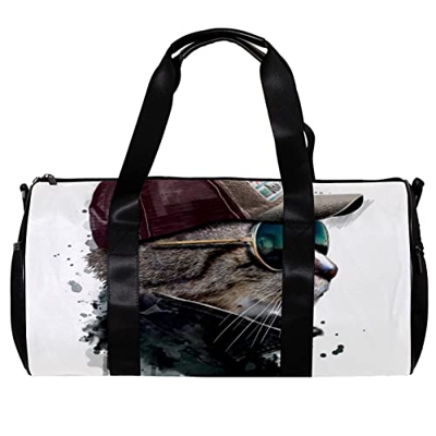 Borsa da palestra sportiva con tracolla Cat Cool Animal, Multicolore, 45x23x23cm/17.7x9x9in, Unico