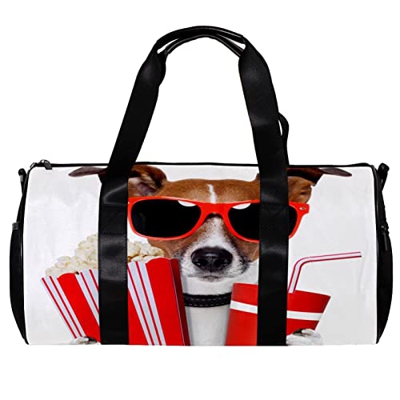 Borsa da palestra sportiva con tracolla Cool Dog Guardando film occhiali da bere, Multicolore, 45x23x23cm/17.7x9x9in, Unico