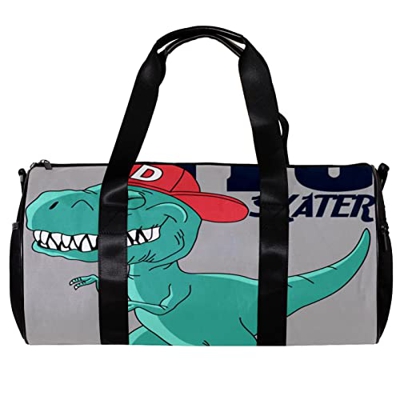 Borsa da palestra sportiva per uomini e donne Cool Dinosaur Skateboarding, Multicolore, 45x23x23cm/17.7x9x9in, Unico