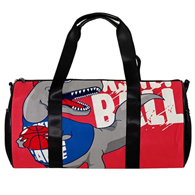 Borsa da palestra sportiva per uomini e donne Cool Dinosaur che gioca a basket, Multicolore, 45x23x23cm/17.7x9x9in, Unico