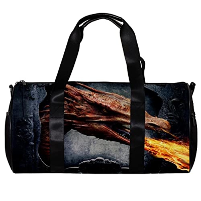 Borsa da palestra sportiva per uomini e donne Cool Fire-Breathing Dinosaur Fantasy Spaventoso Mostro, Multicolore, 45x23x23cm/17.7x9x9in, Unico