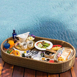 YJSBXN 100 x 50 x 20cm Vassoio da Portata Ovale in Vimini Rattan - Vassoio Galleggiante per Piscina con Maniglia per Food Drink Container Holder Festa características