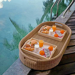 Vassoio in Rattan con Manico, Piatto Ovale Rettangolare Vassoio da Portata Galleggiante di Lusso Vassoio da Pranzo in Rattan Resistente e Impermeabile características