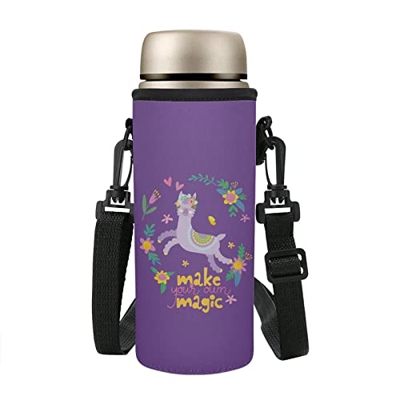 SEANATIVE Viola Bottiglia Cooler Sleeve Cute Alpaca Stampa Bottiglia d'acqua Crossbody Pouch Holder per acciaio inossidabile e bottiglie di plastica