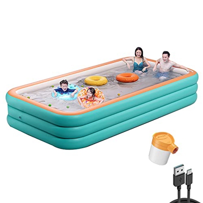 Piscina Gonfiabile con Pompa,Bambini Adulti Rettangolare verde,PVC,3 Strati Addensati Grande Piscine d'Acqua,Piscina Gonfiabile Fuori Terra per,per Gi