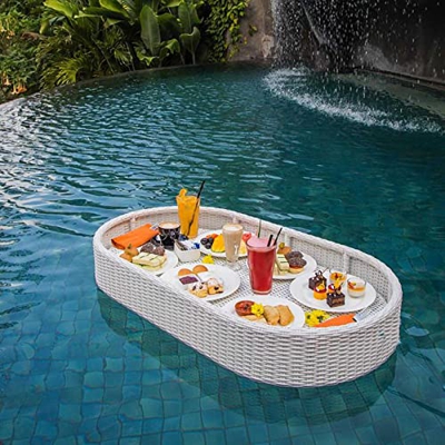YJSBXN Vassoio da Portata in Rattan 100 x 50 x 20cm - Vassoio Galleggiante Piscina Portatile Portabicchieri Galleggiante Buffet Bar per Interni ed Est