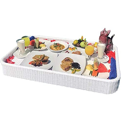 Vassoio in Rattan, Vassoio in Vimini Multiuso Intrecciato a Mano Vassoio da Pranzo per Piscina in Rattan Resistente e Impermeabile per Piscina