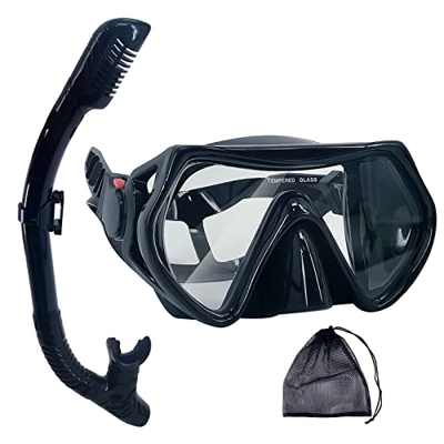 Set da Snorkeling Adulto, Set da Boccaglio, Anti-Fog Anti-Perdite Maschera Sub, Tubo Respiratore Secco, Occhiali Subacquea Vetro Temperato, Tutto Mate