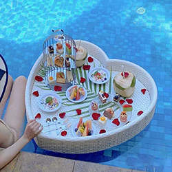 WENCY Vassoio da Portata in Rattan Tessuto Galleggianti con Manici, Vassoio per Alimenti Vassoio Galleggiante a Forma di Cuore Piscina Galleggianti pe características