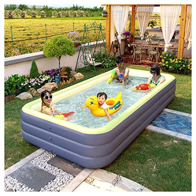 ilbcavne Piscina Fuori Terra per Bambini Adulti Famiglia,Piscina Gonfiabile Bambini Rettangolare con Pompa Ad Aria Wireless,PVC,Durevole e Sicuro all'