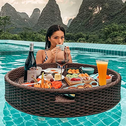 Vassoio galleggiante per piscina, vassoio da portata per feste in rattan resistente all'usura, piatto per alimenti galleggiante di grande capacità con precio