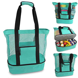 2 in 1 dispositivo di raffreddamento per picnic a prova di perdite per spiaggia, piscina, all'aperto, palestra, grande borsa da spiaggia in rete con c precio