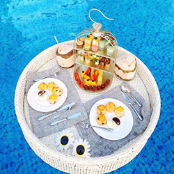 LLYB Vassoio da Portata Intrecciato in Rattan, Vassoio per Alimenti con Maniglie Vassoio Galleggiante, Bar Galleggiante per Bevande per Piscina, porta precio