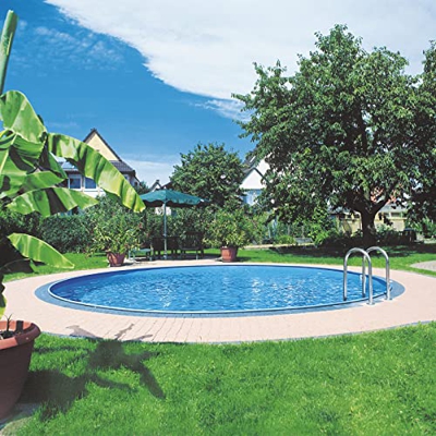 well2wellness® Sunny Pool - Piscina rotonda da 300 x 120 cm, con parete in acciaio da 0,6 mm, rivestimento interno blu 0,6 mm, corrimano in PVC