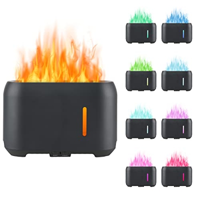 LUFEIS Umidificatore a Fiamma, Diffusore di Aromi con Effetto Fiamma, Diffusore di Oli Essenziali con 9 Colori, Spegnimento Automatico, Silenzioso Umi