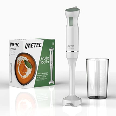 Imetec FrullaFacile, Frullatore a Immersione, Gambo XL, Lame in Acciaio Inox, Funzionamento a Impulsi, Bicchiere Graduato da 700 ml BPA Free, 800 W, I