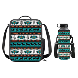 SEANATIVE Scatola per il pranzo riutilizzabile con stampa di cavalli turchese azteco con portabottiglie borsa a tracolla per scuola, picnic, spiaggia, características
